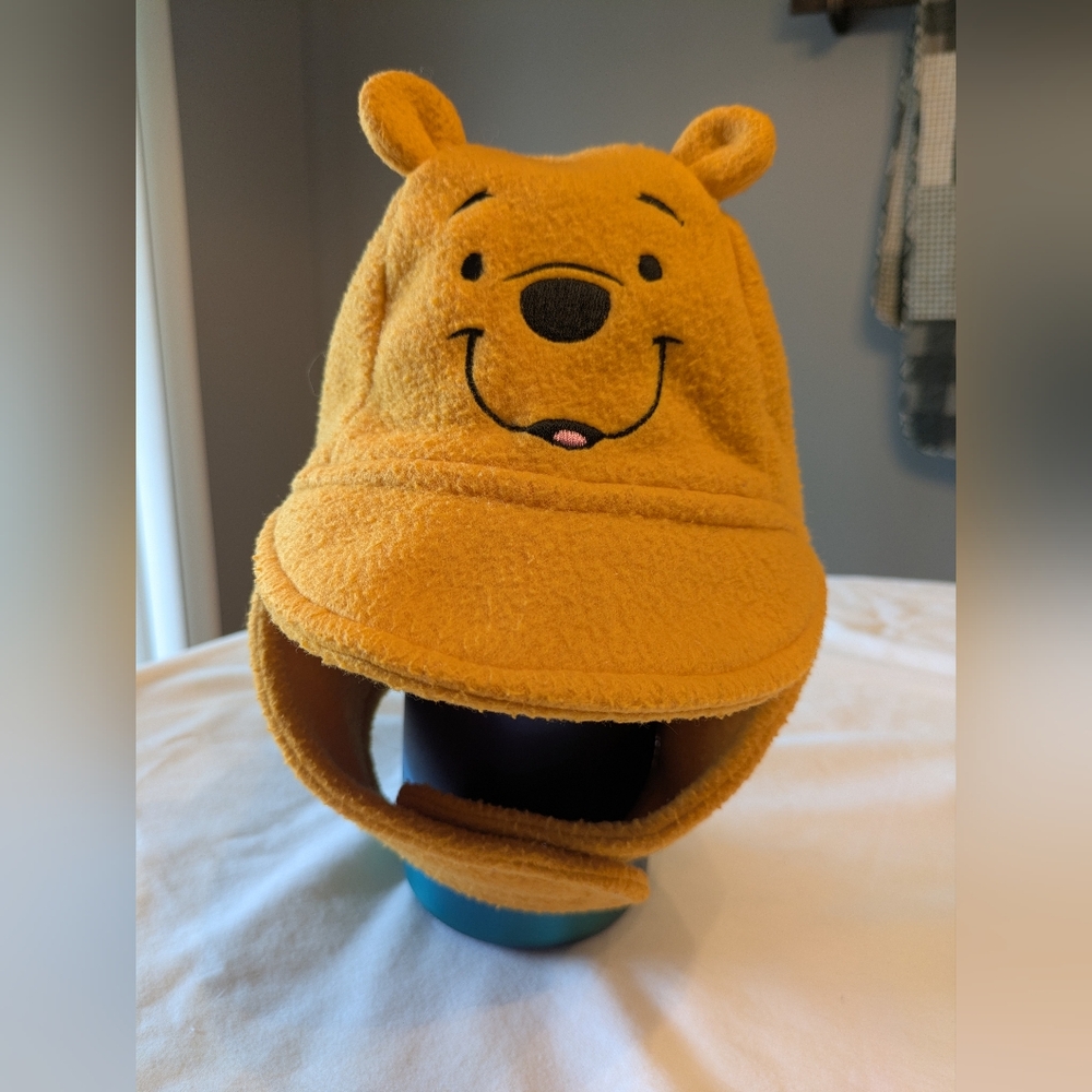 Vintage 90s Disney Winnie The Pooh Fuzzy Winter Hat Cap Chin Strap